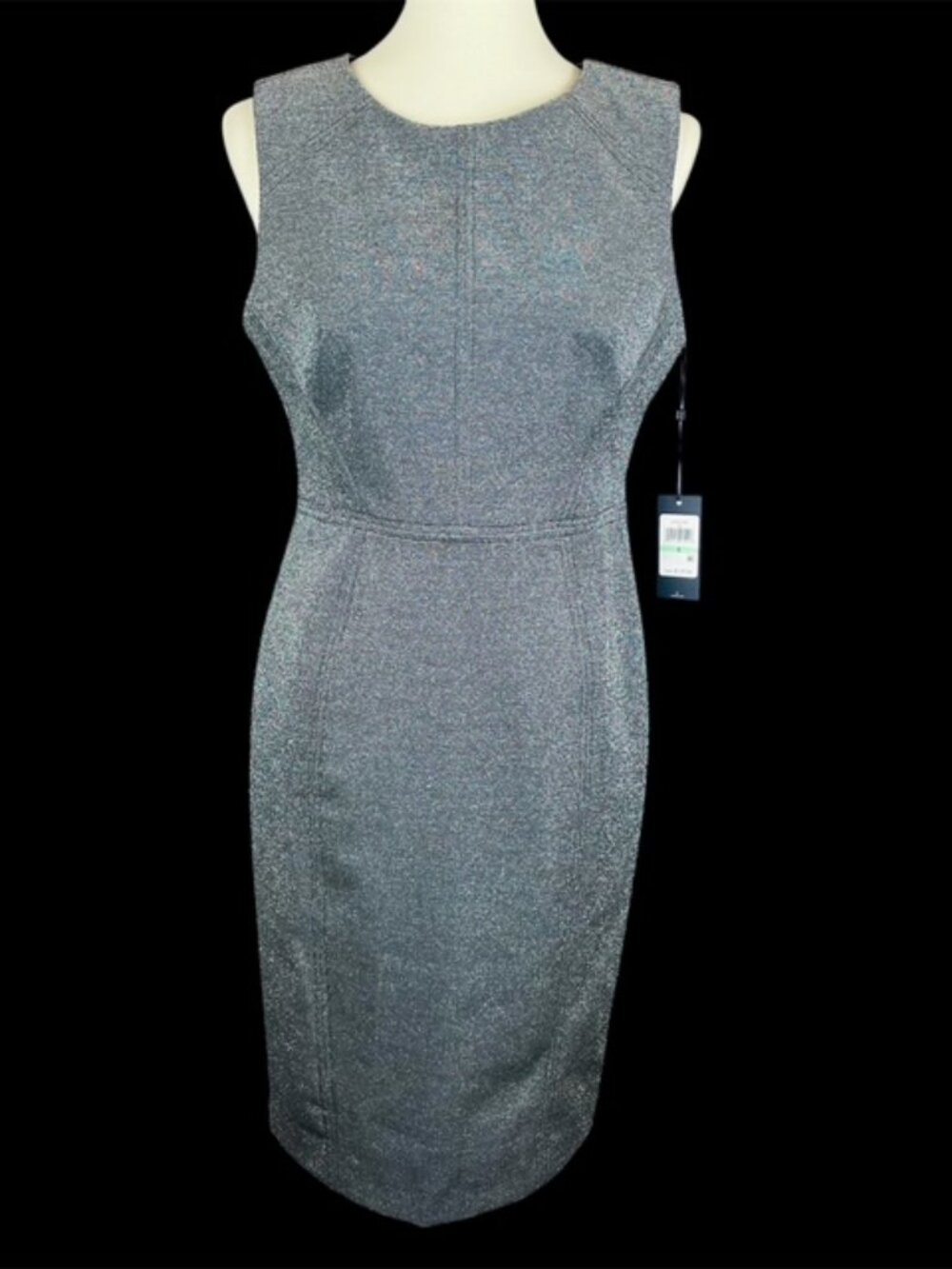 NWT Tommy Hilfiger Metallic Sheath Dress Sz 8 Silver Stretch Modern Minimalist